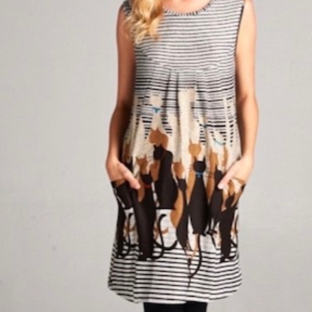 La Vie Lente Women's Striped Casual Cat Dress Sz XL/XXL